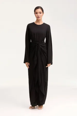 Hanadi Linen Wrap Maxi Dress - Black