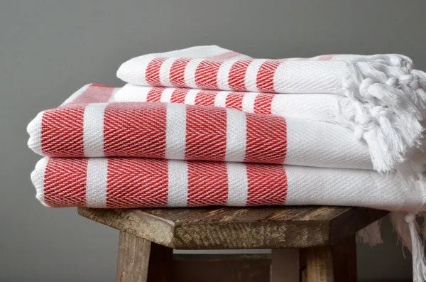 Herringbone Towels - Red