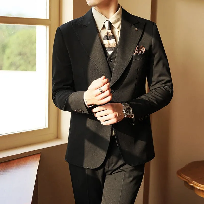 High-end Wedding Bridegroom Linen Suit Three-piece for Men