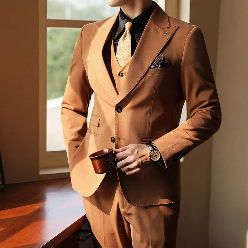 High-end Wedding Bridegroom Linen Suit Three-piece for Men