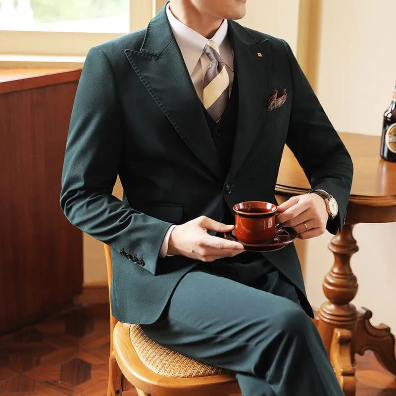 High-end Wedding Bridegroom Linen Suit Three-piece for Men