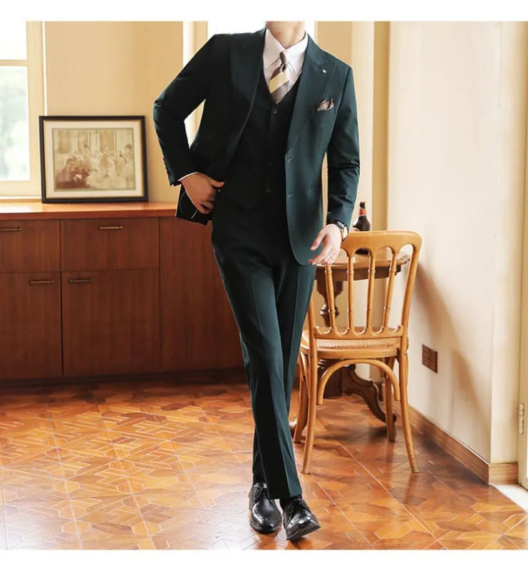 High-end Wedding Bridegroom Linen Suit Three-piece for Men