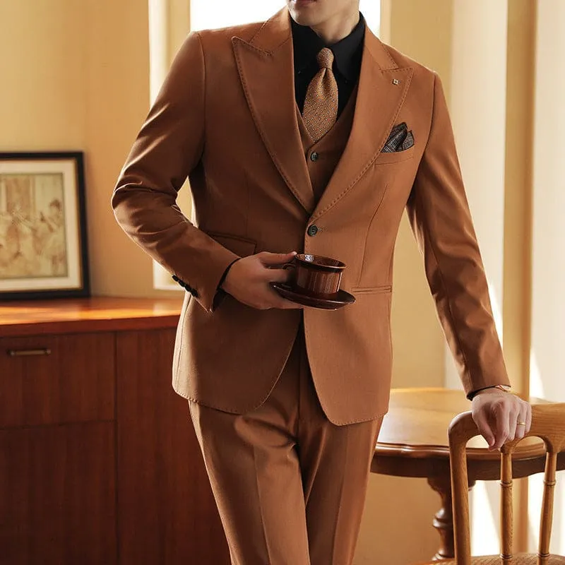 High-end Wedding Bridegroom Linen Suit Three-piece for Men