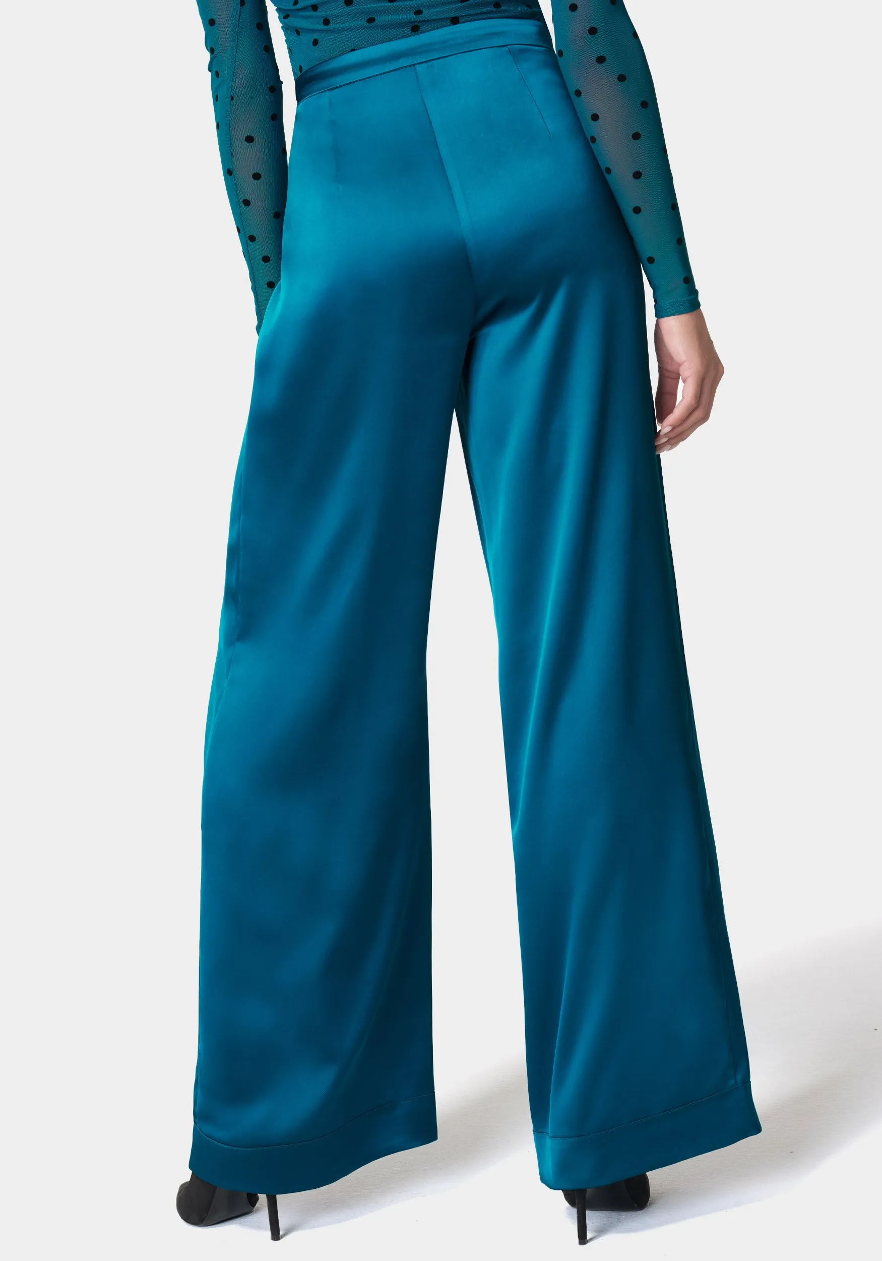 High Waist Satin Wide Leg Pant