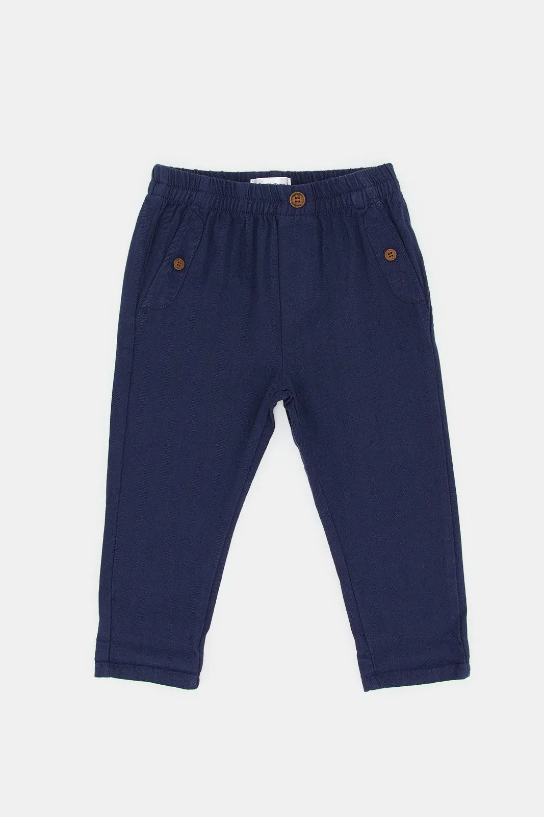 Infant Boys Navy Herringbone Pull On Trouser