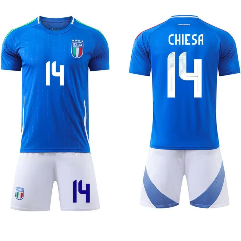 Italy Home Football Uniform Set No.14 Chiesa for European Cup