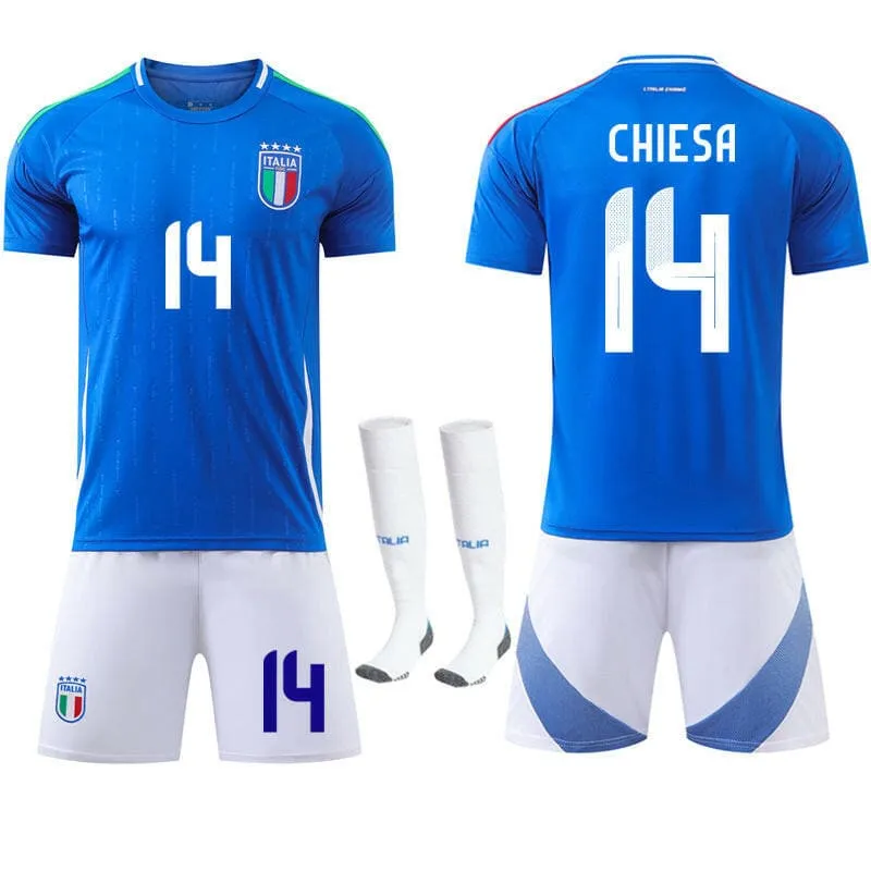 Italy Home Football Uniform Set No.14 Chiesa for European Cup