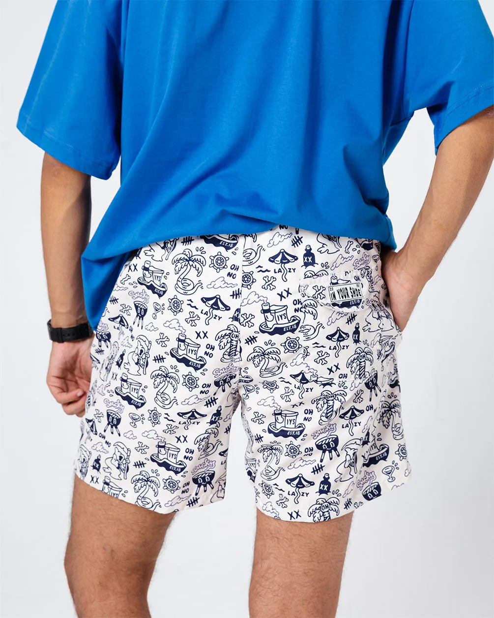 Lazy White x Navy Swim Shorts