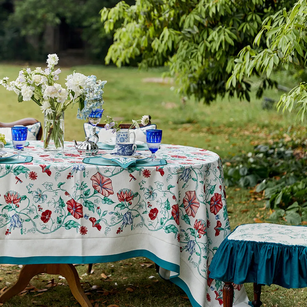 Lina Blue Trumpet Flower Pastoral Linen Tablecloth