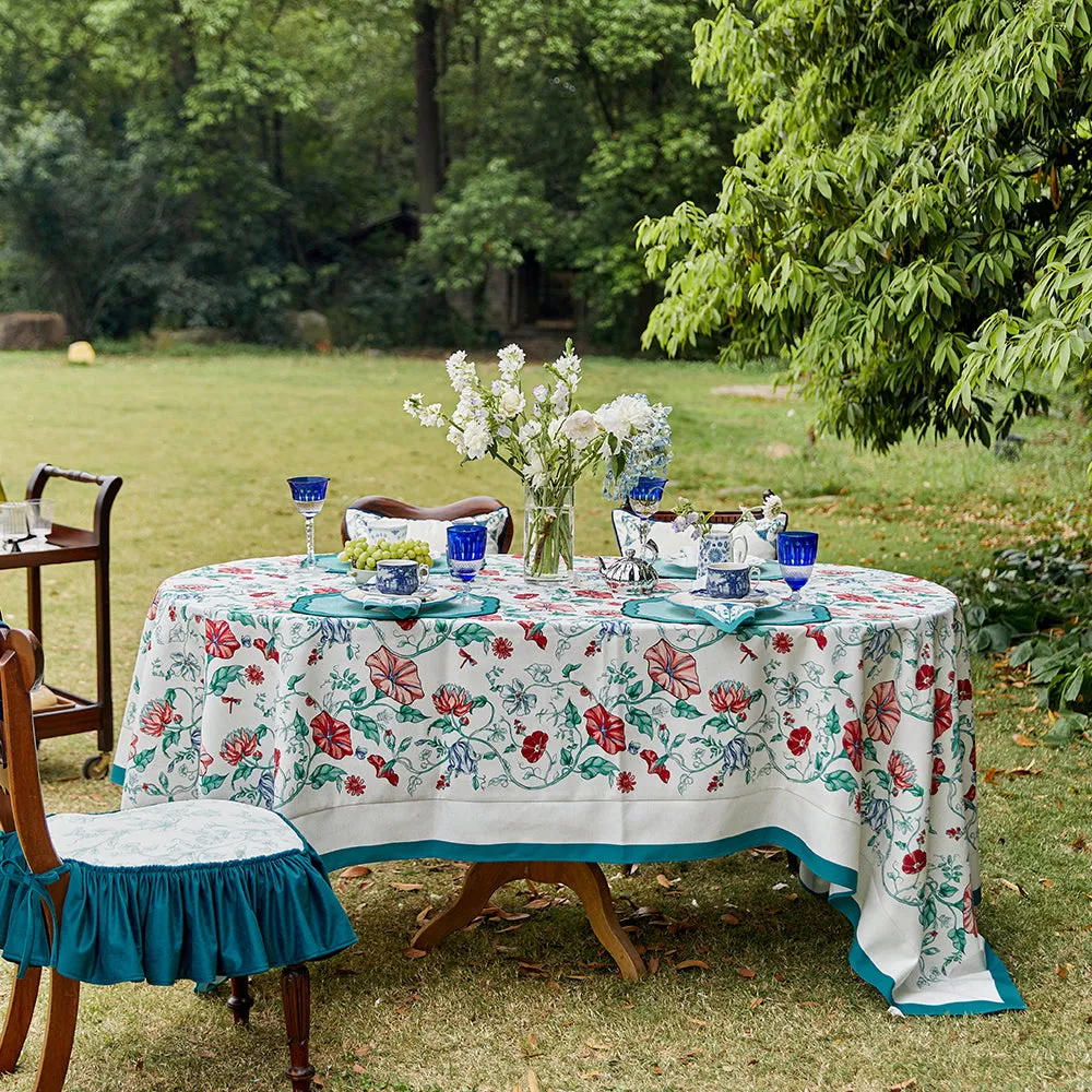 Lina Blue Trumpet Flower Pastoral Linen Tablecloth