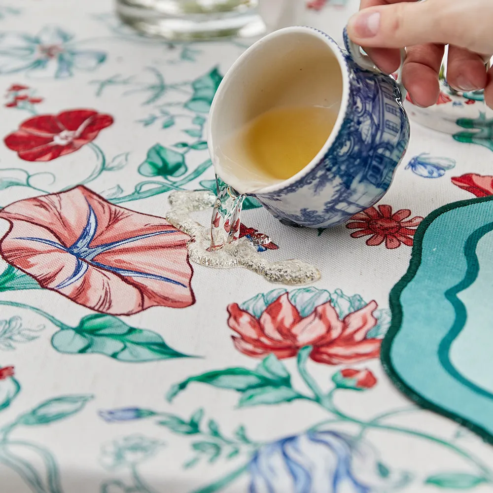 Lina Blue Trumpet Flower Pastoral Linen Tablecloth