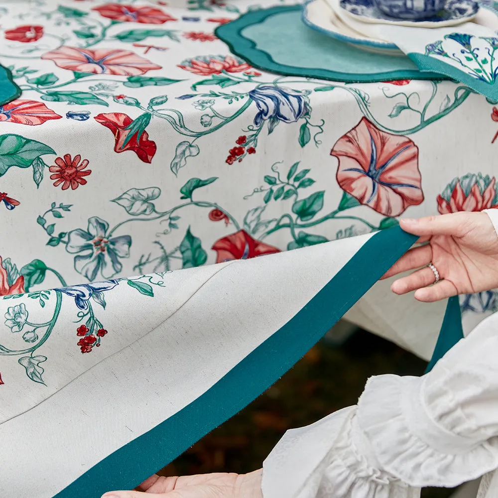 Lina Blue Trumpet Flower Pastoral Linen Tablecloth