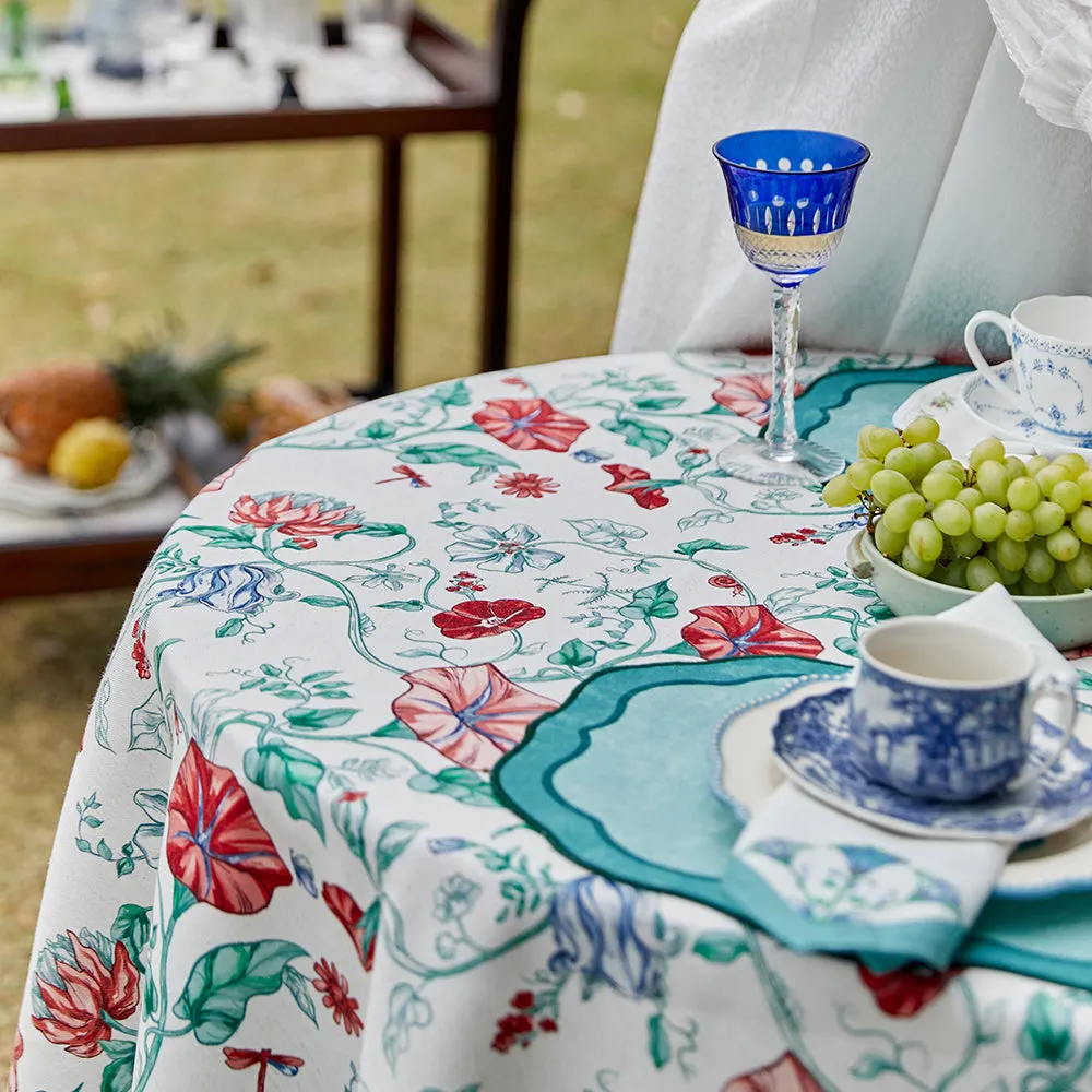 Lina Blue Trumpet Flower Pastoral Linen Tablecloth