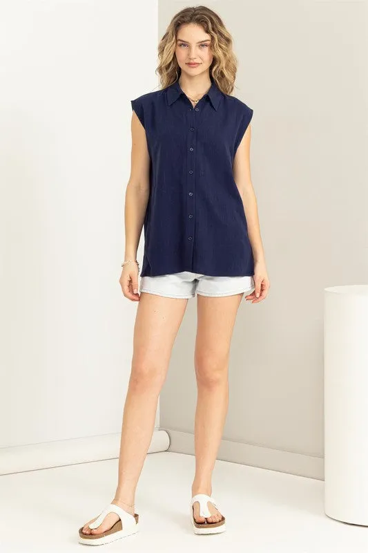 Linen Blend Button Down Top