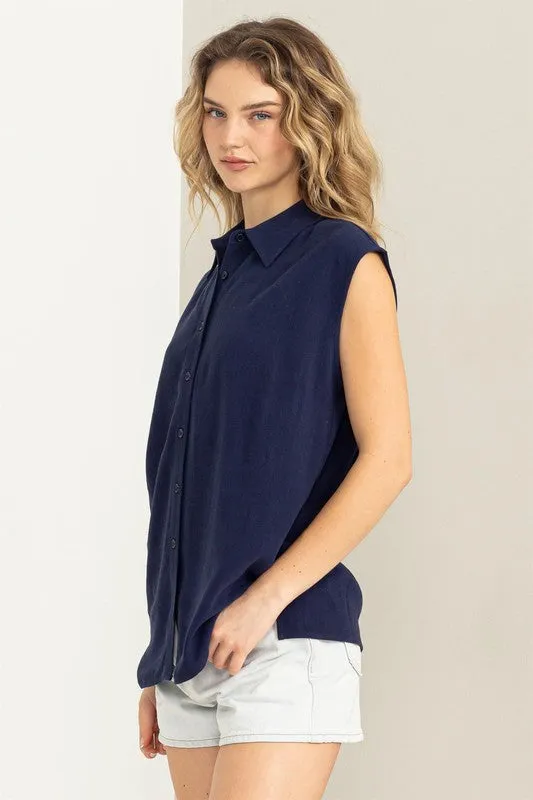 Linen Blend Button Down Top