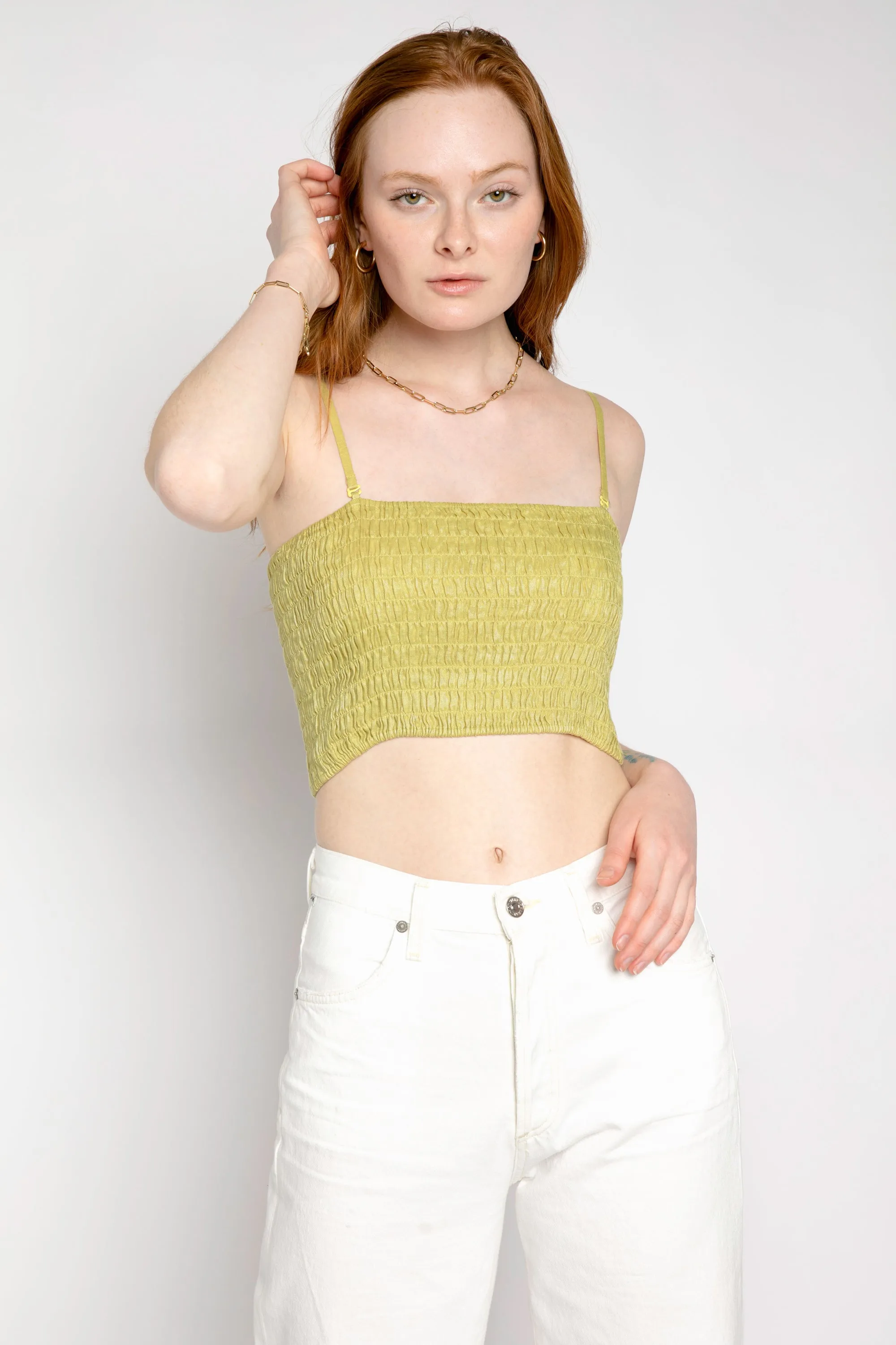 Linen Smocked Tube Top in Seagrass