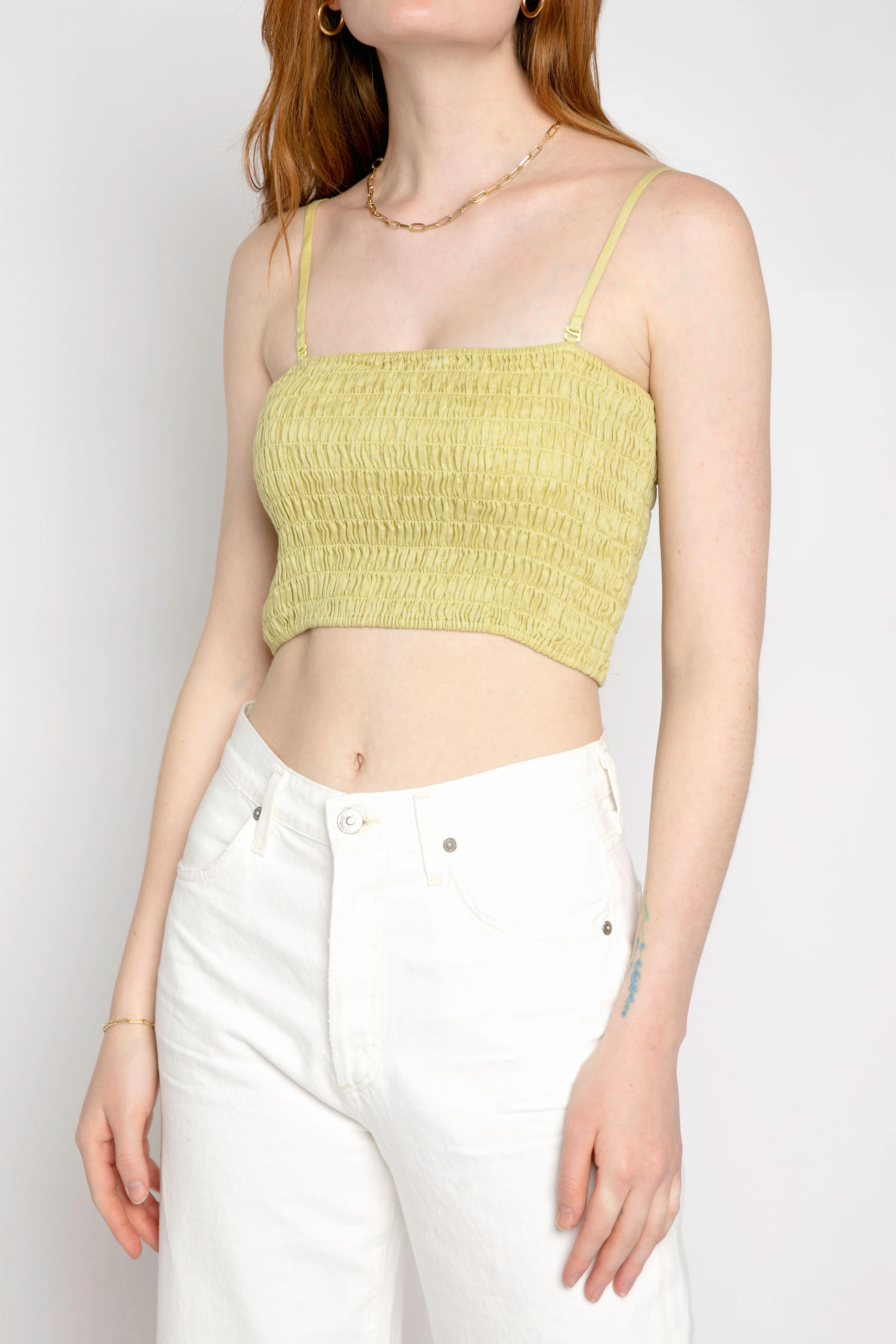 Linen Smocked Tube Top in Seagrass