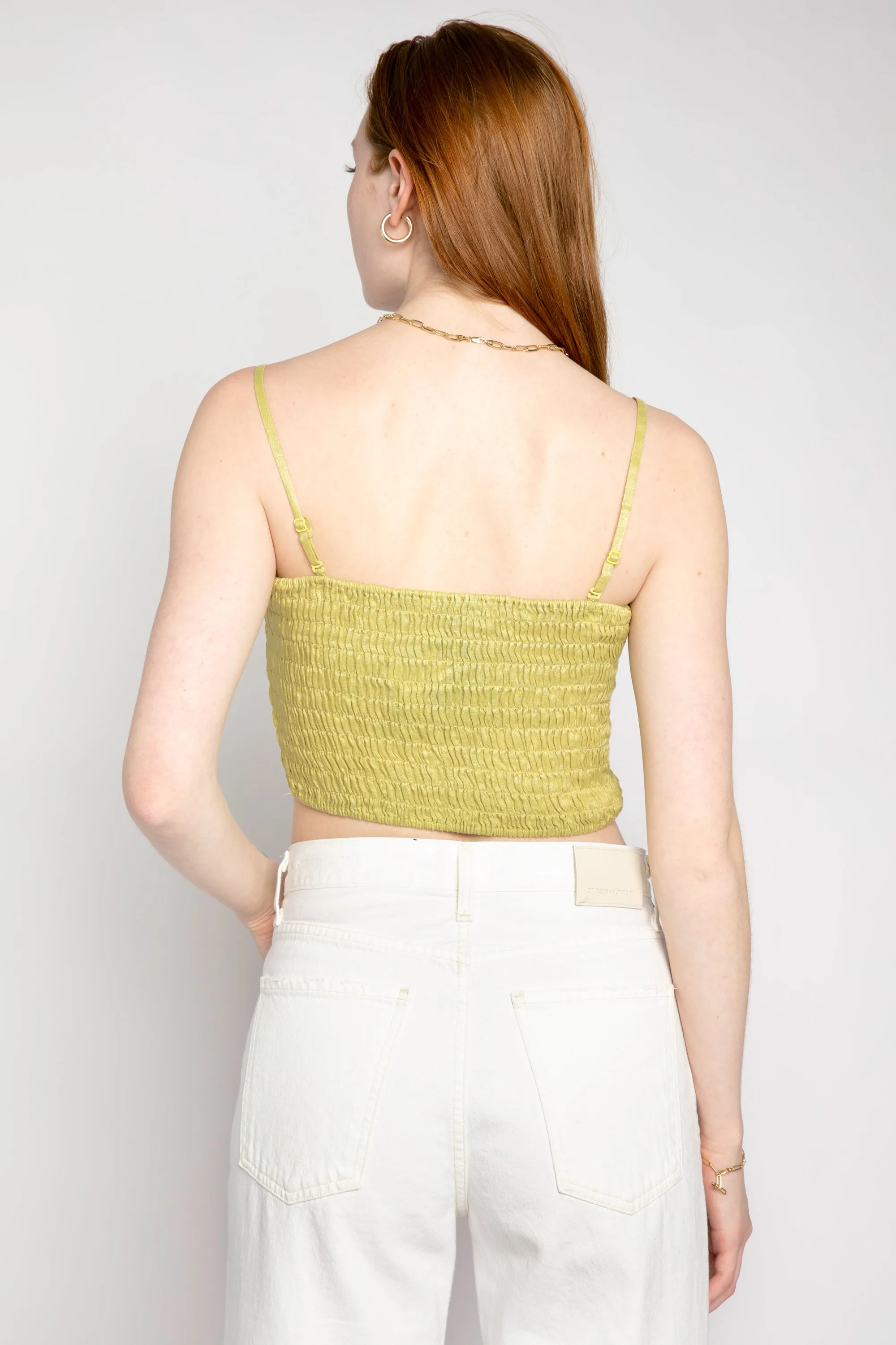 Linen Smocked Tube Top in Seagrass