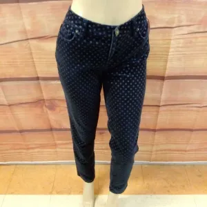 LOFT MODERN SKINNY BLUE VELVET POLKA DOT PANTS SIZE 10 TCC