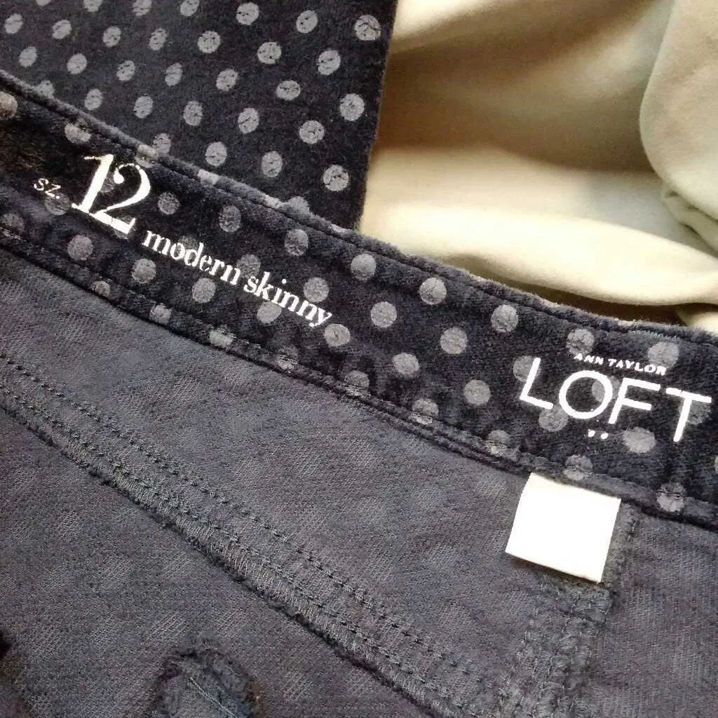 LOFT MODERN SKINNY BLUE VELVET POLKA DOT PANTS SIZE 10 TCC