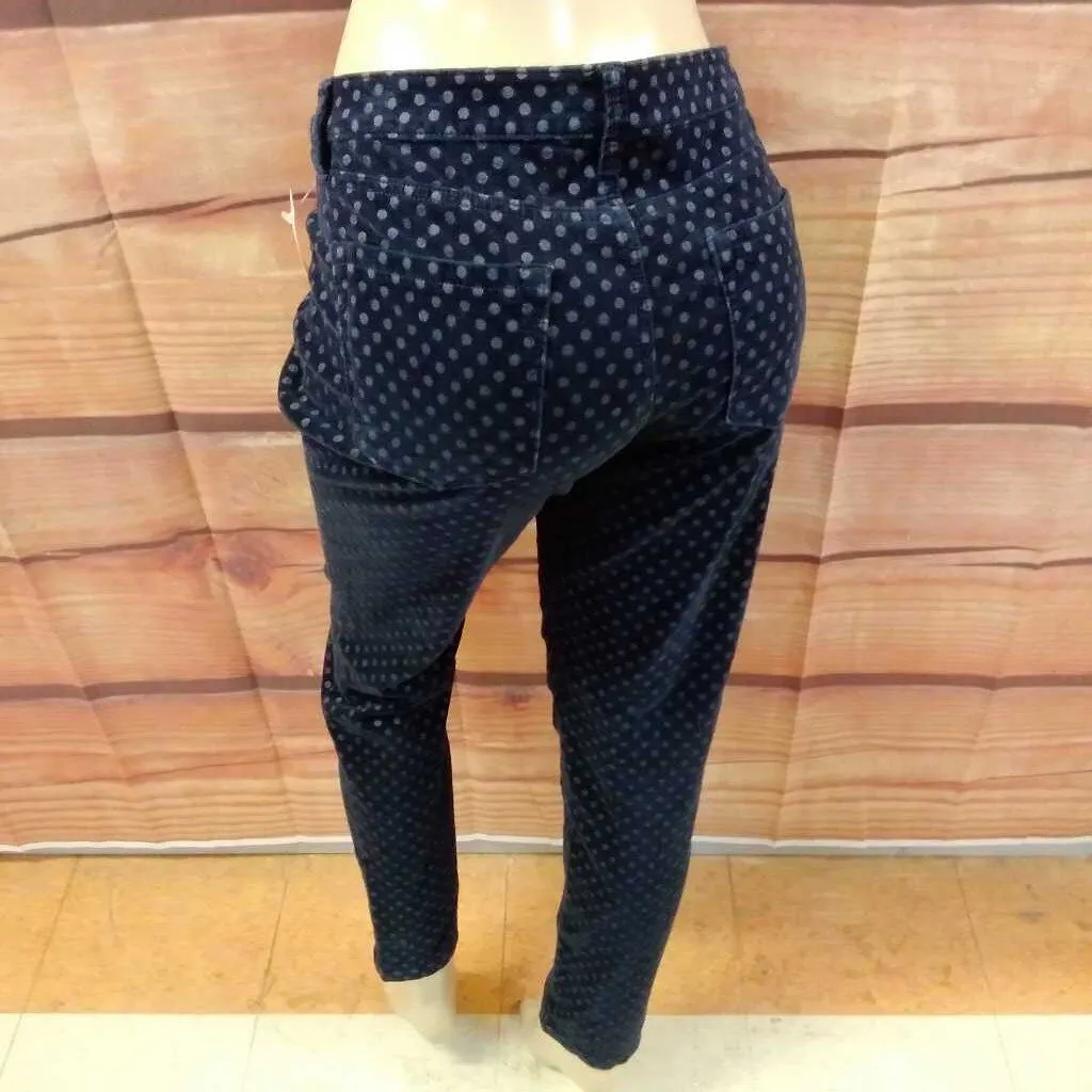 LOFT MODERN SKINNY BLUE VELVET POLKA DOT PANTS SIZE 10 TCC