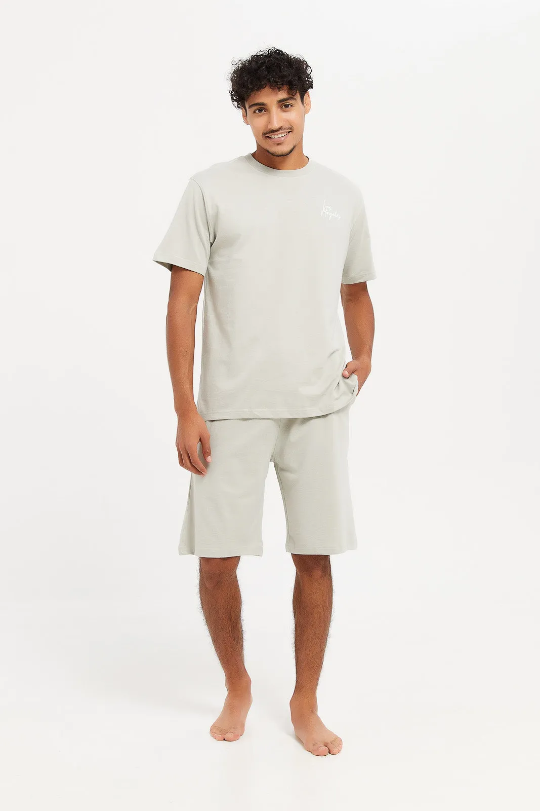 Men Grey Plain Pyjama Set (2 Piece)