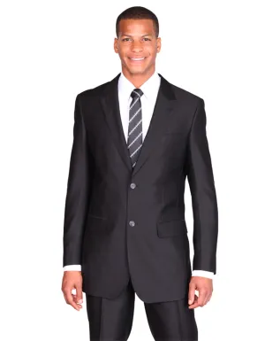 Mens 2 Button Peak Lapel Shiny Sharkskin Suit in Black