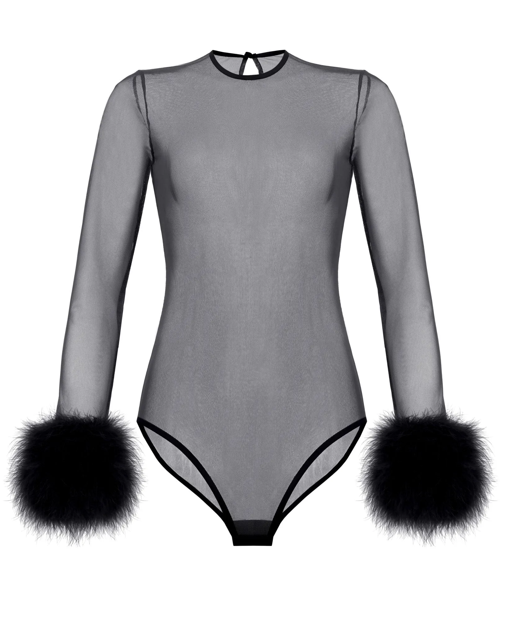 Mesh Sheer Sexy Bodysuit With Feather