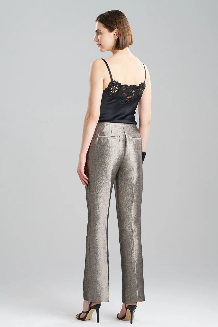 Metallic Jacquard Zip Front Trousers