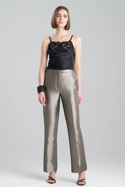 Metallic Jacquard Zip Front Trousers