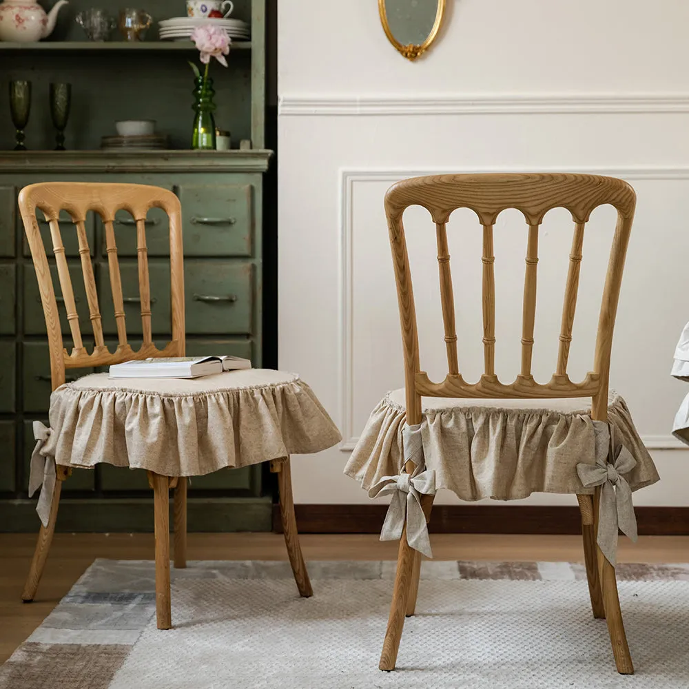 Olivia Linen Beige Ruffle Chair Cushion