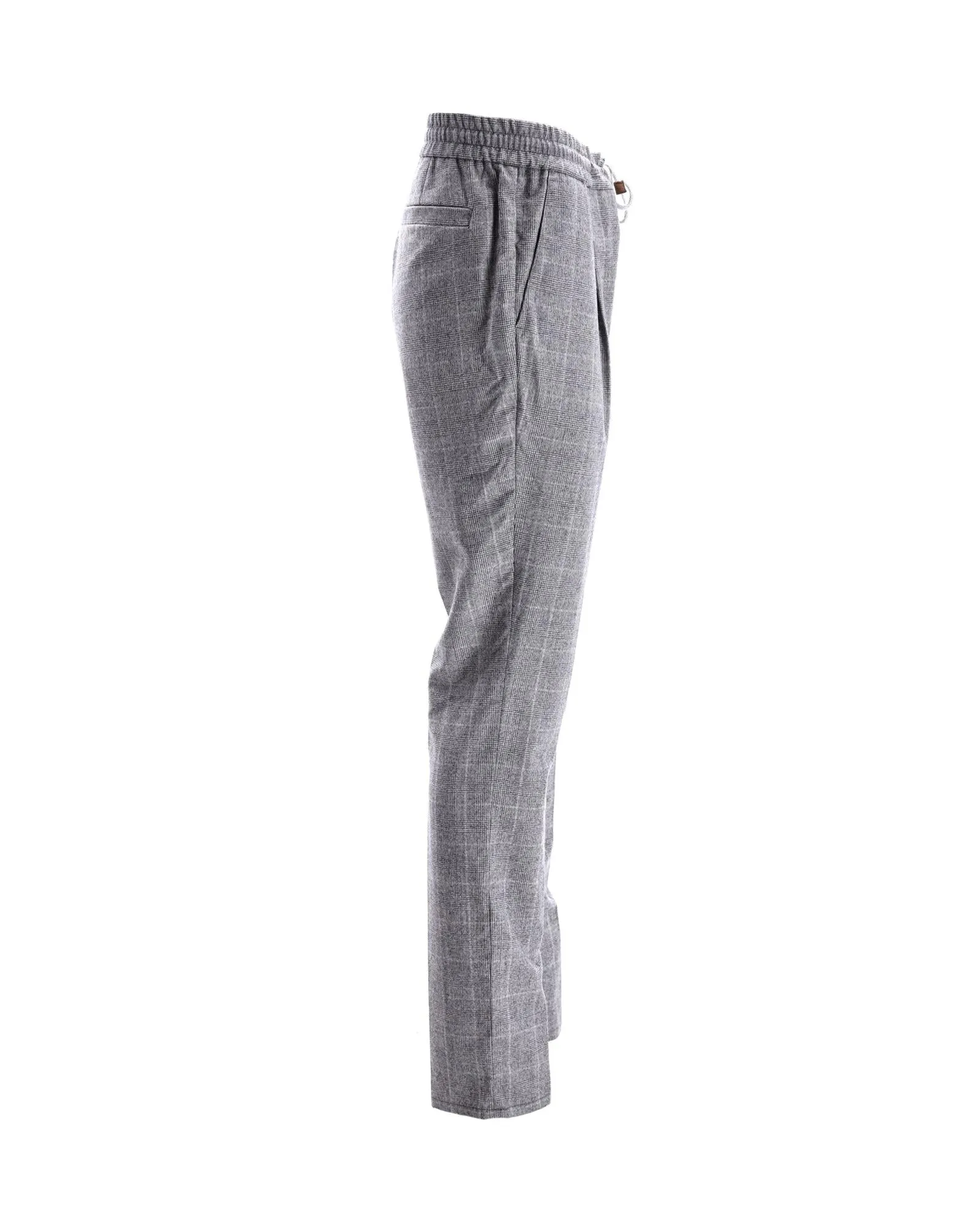 Plaid Drawstring Trousers in Luxurious Grey Viscose Fabric