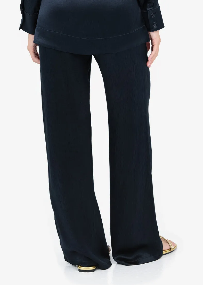 Plisse Wide Leg Pant Midnight Navy Shiny