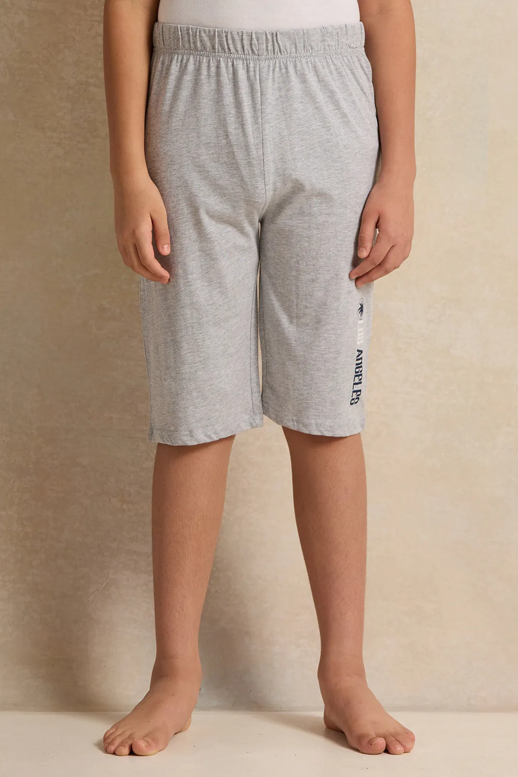 Senior Boys Beige And Black Pyjama Set (2 Piece)