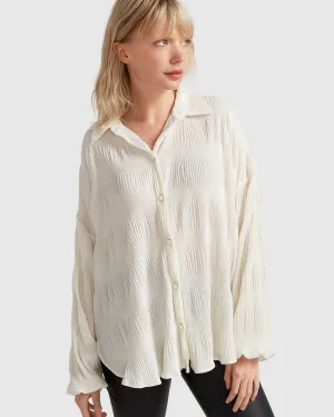 Serenade Velvet Plisse Shirt - Off-White