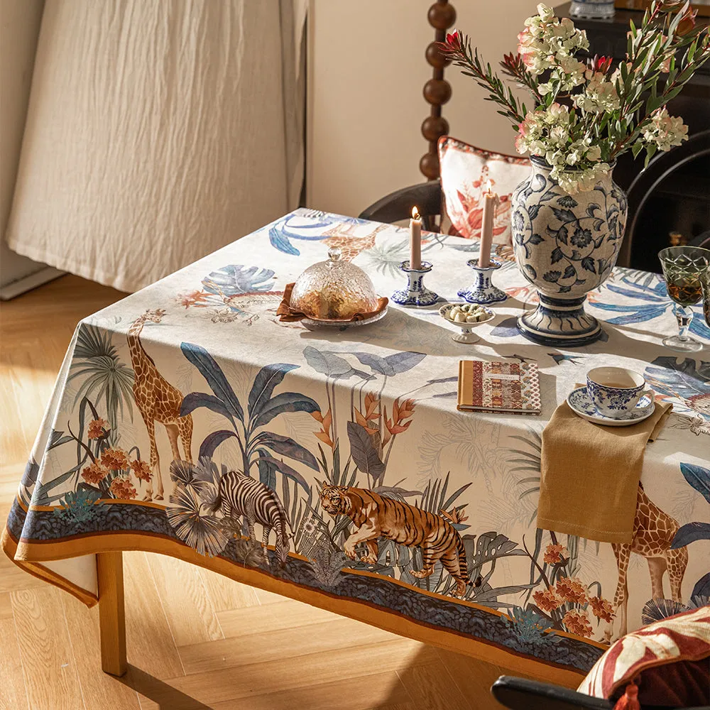 Serengeti Animal Print Waterproof Linen Tablecloth