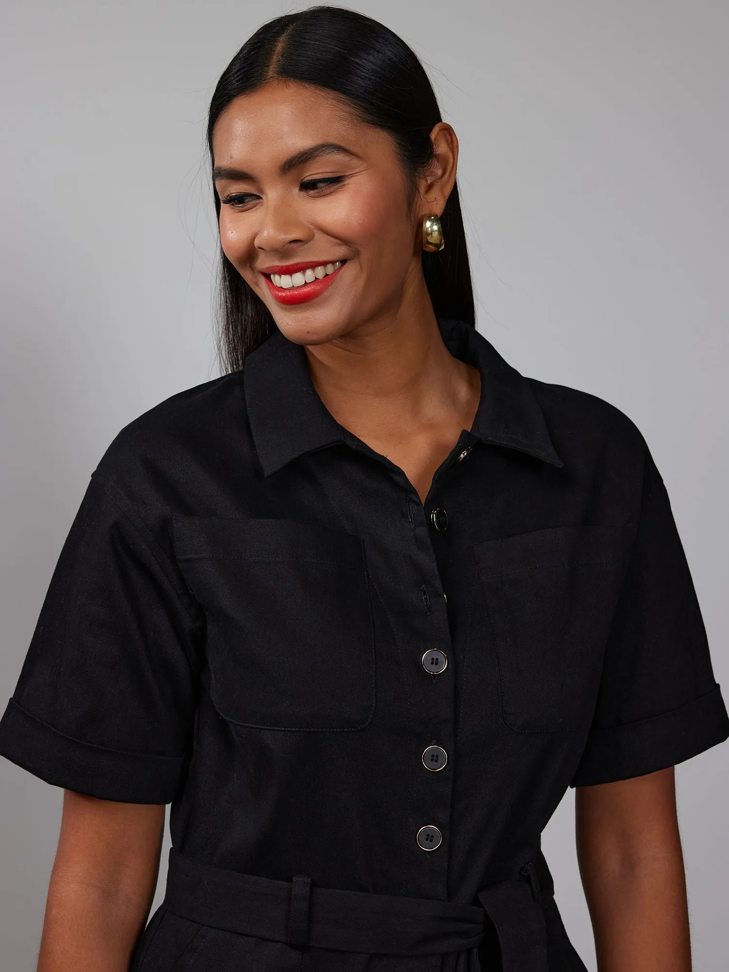 Short Sleeve Twill Utility Jumpsuit