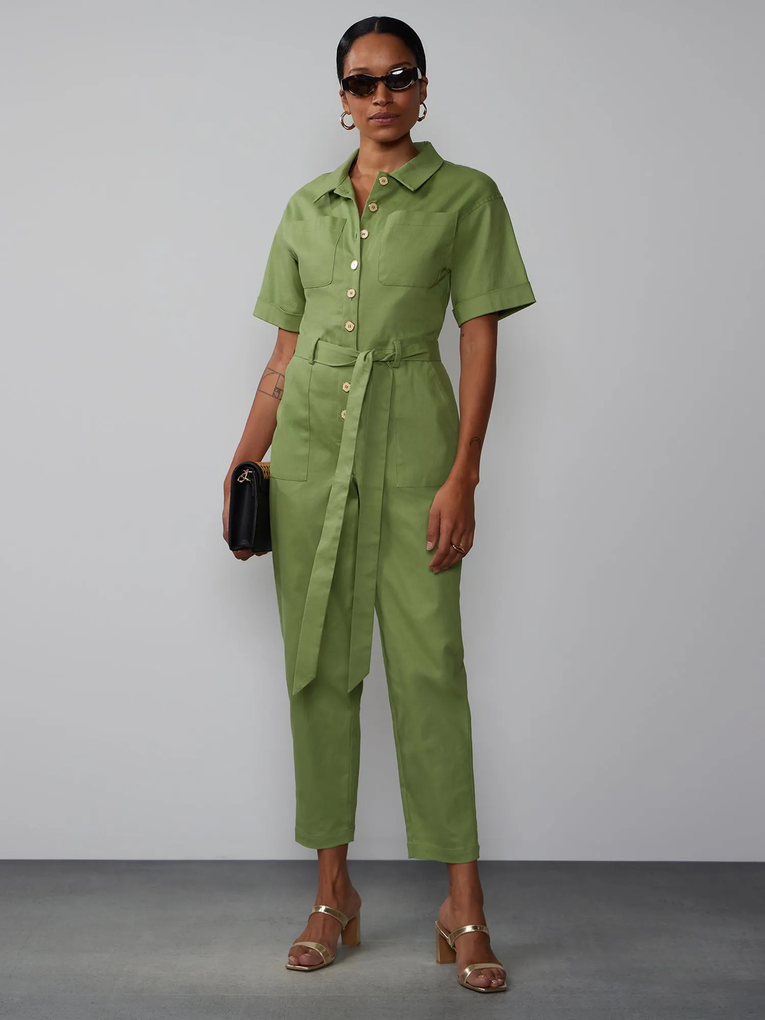 Short Sleeve Twill Utility Jumpsuit