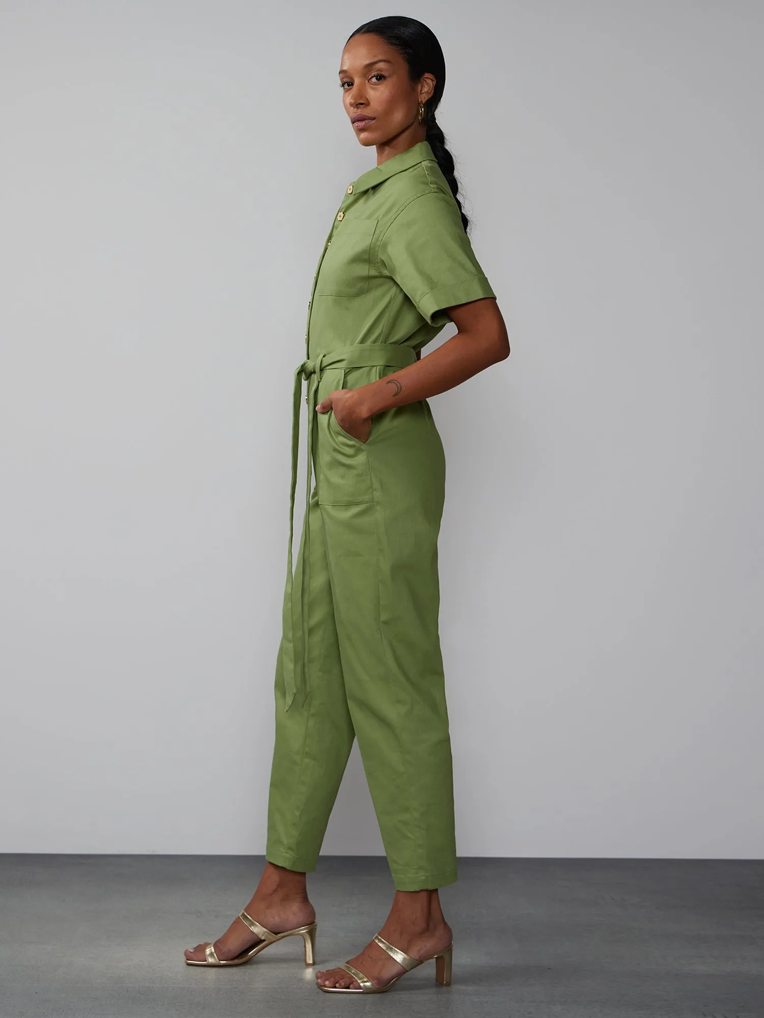 Short Sleeve Twill Utility Jumpsuit