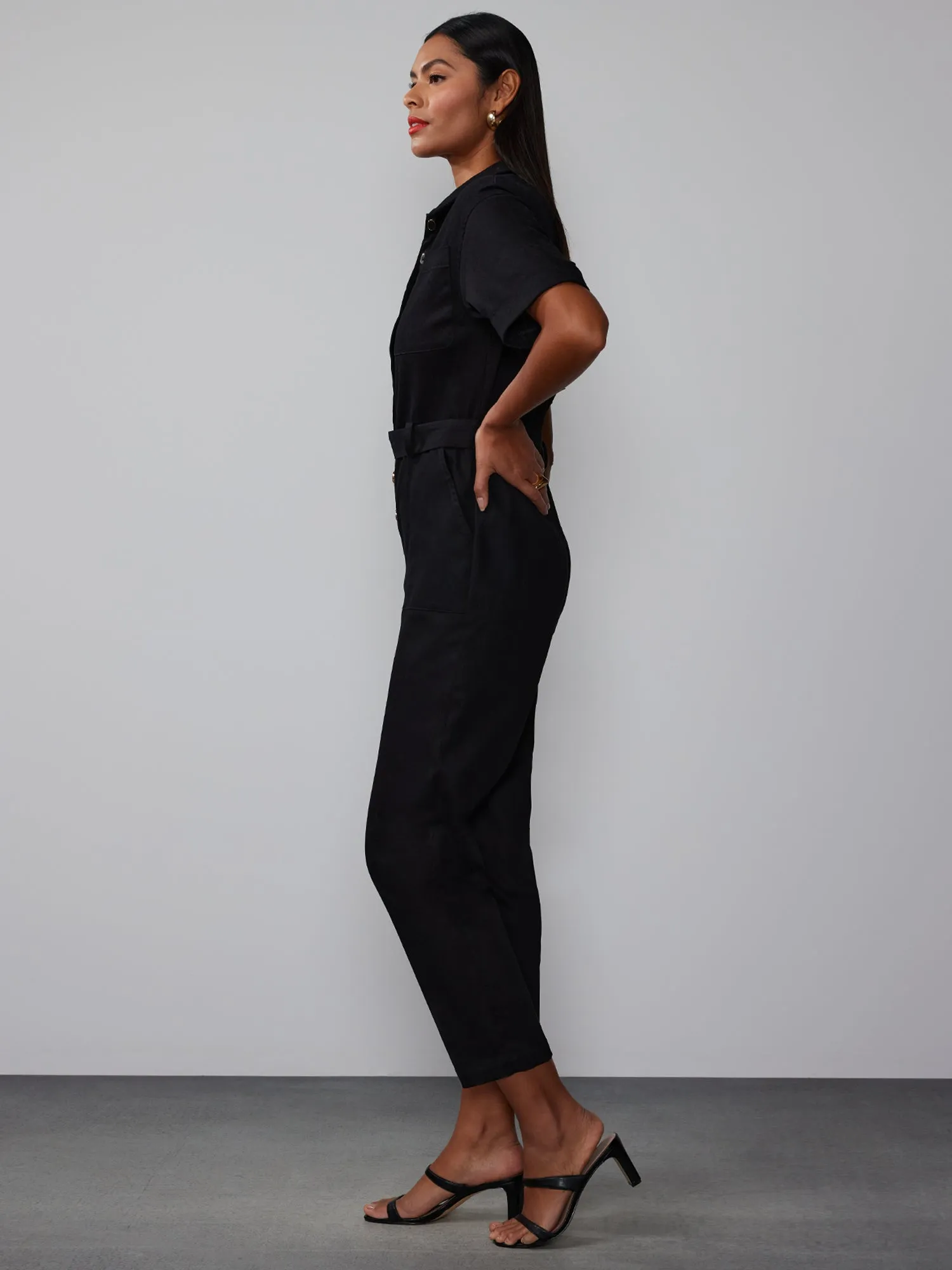 Short Sleeve Twill Utility Jumpsuit