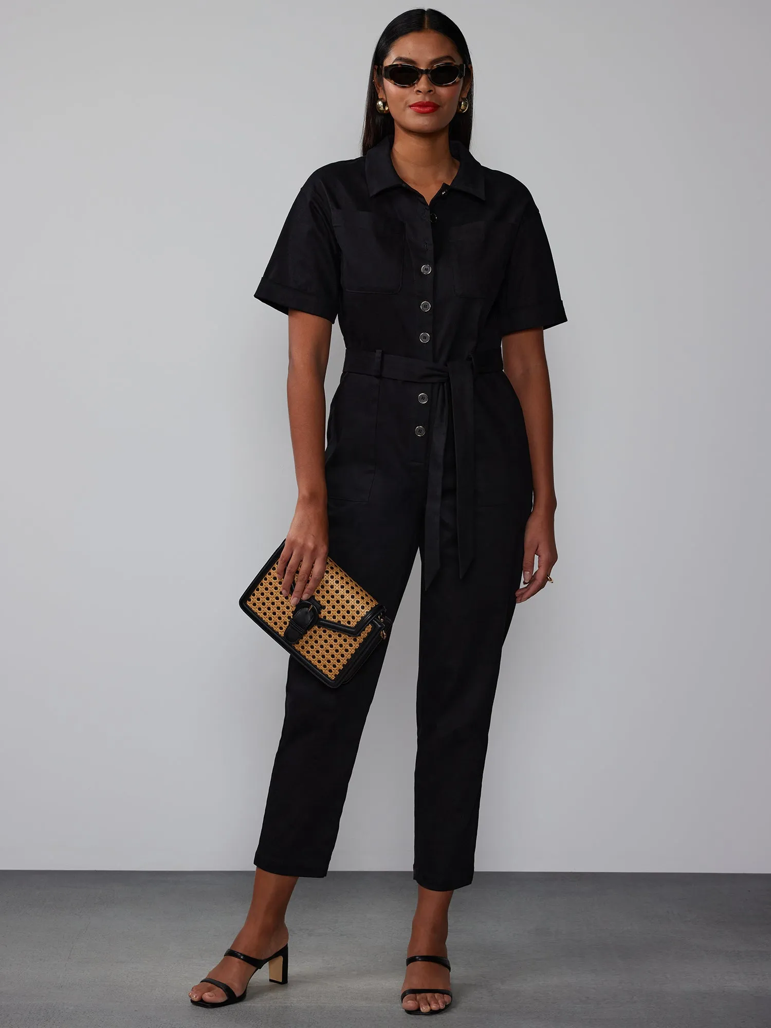 Short Sleeve Twill Utility Jumpsuit