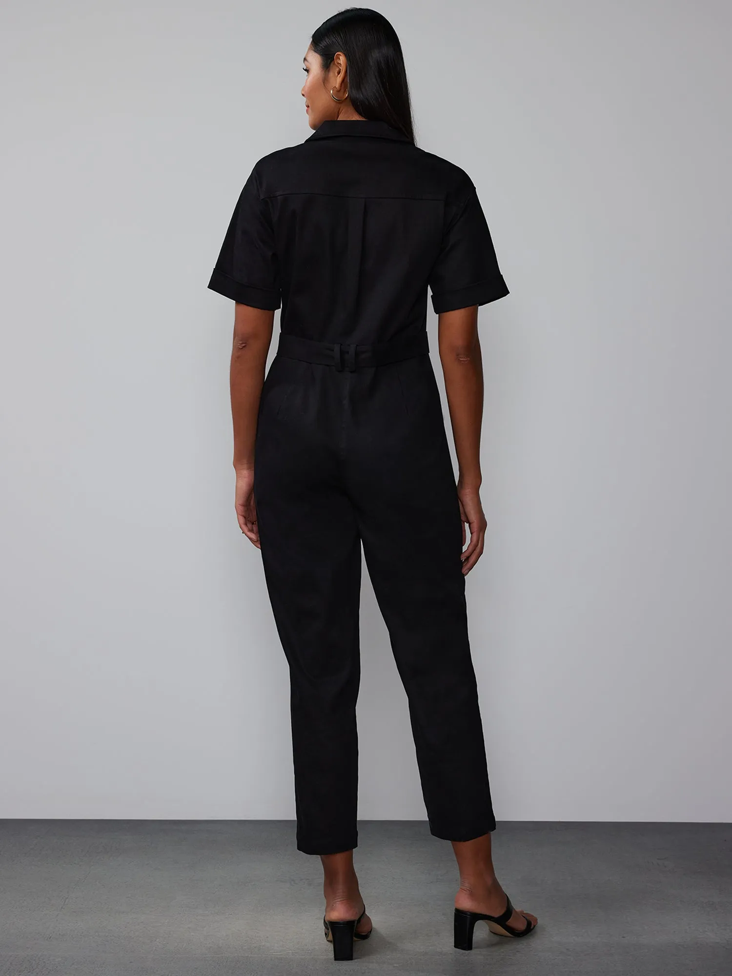 Short Sleeve Twill Utility Jumpsuit