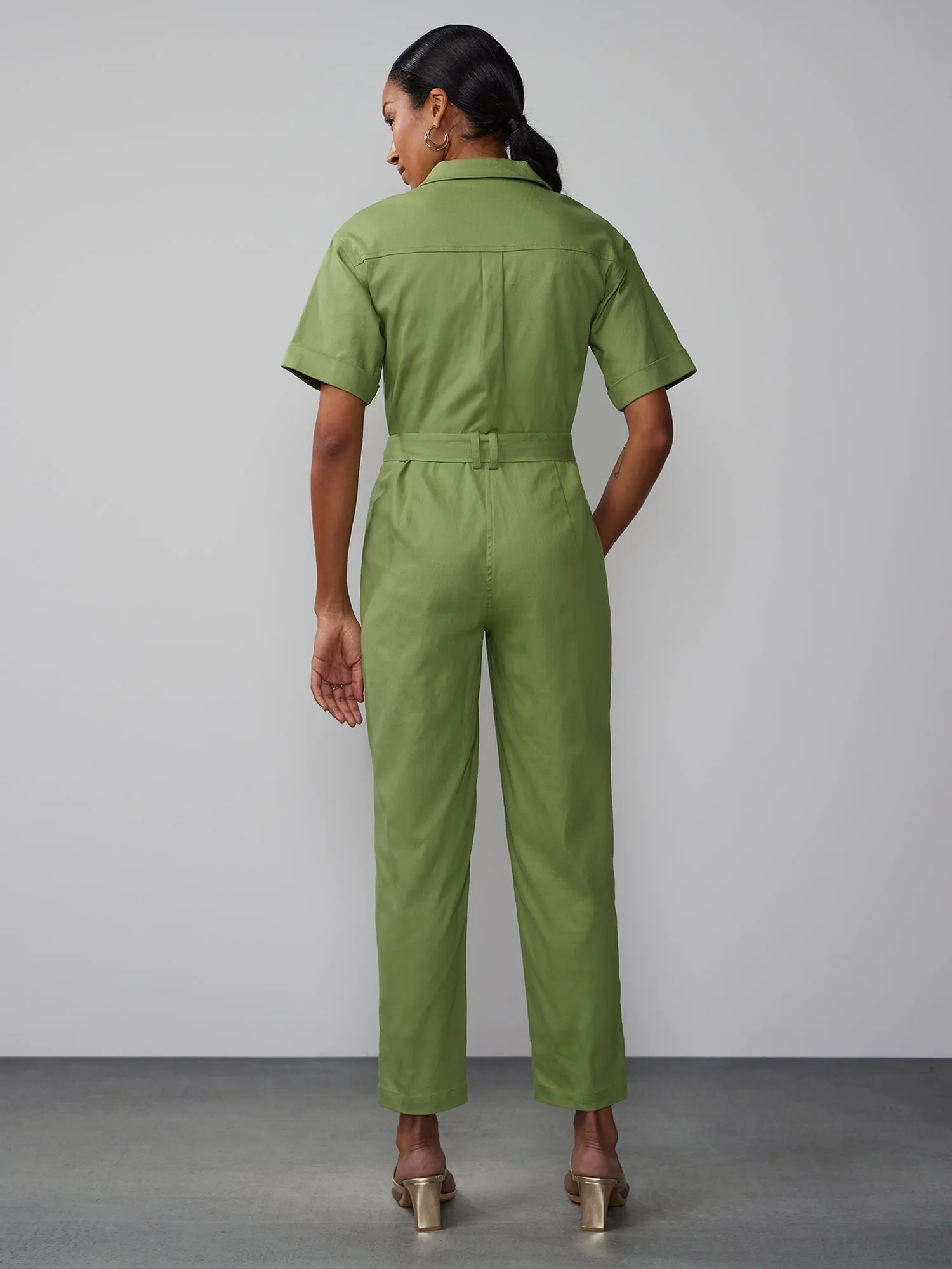 Short Sleeve Twill Utility Jumpsuit