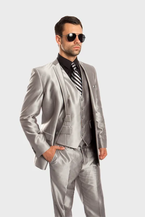 Silver Shiny Vested Suit