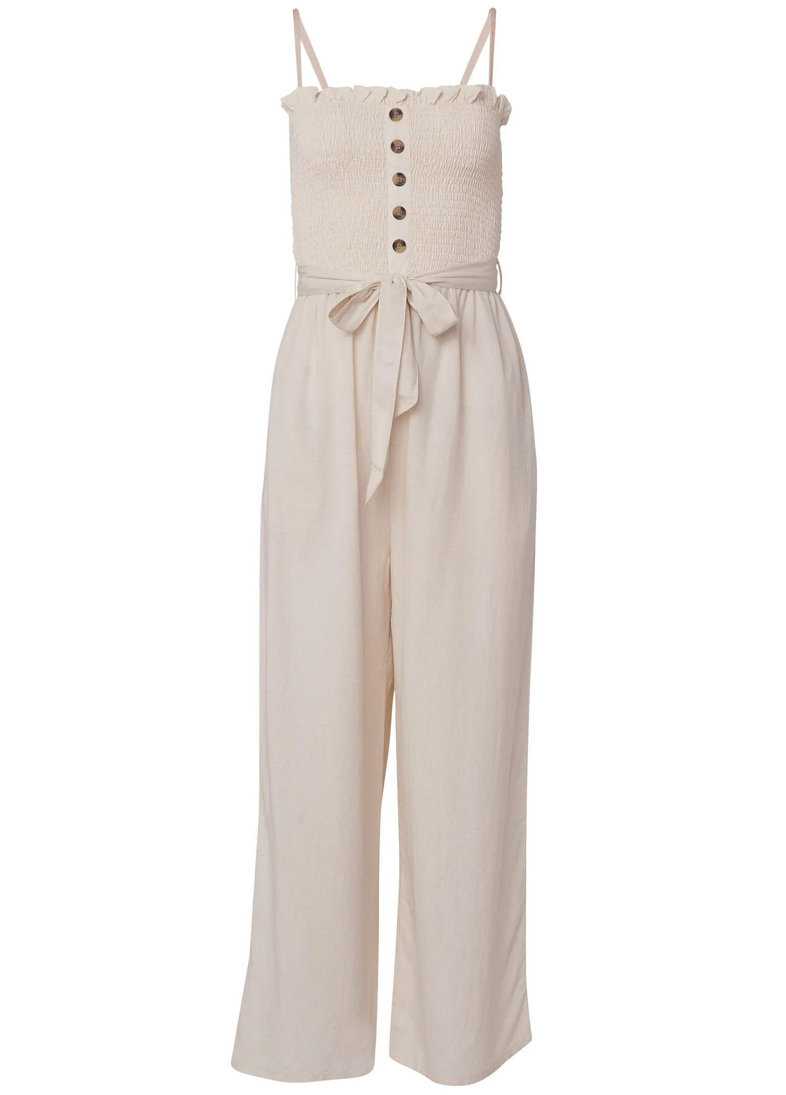 Smocked Linen Jumpsuit - Sand