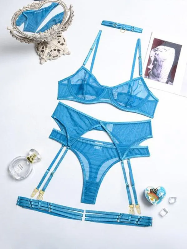 Solid Mesh Ladies Lingerie Set