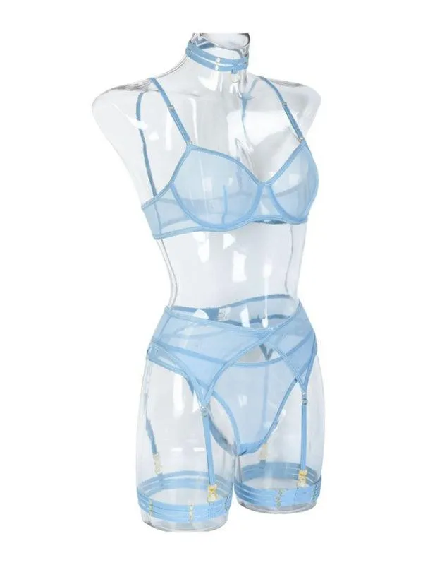 Solid Mesh Ladies Lingerie Set