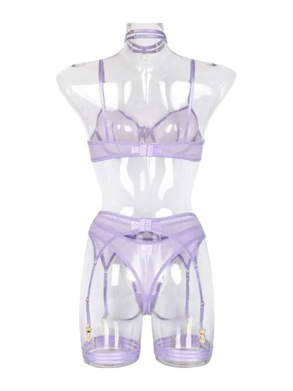 Solid Mesh Ladies Lingerie Set