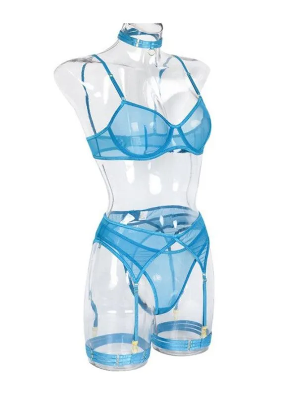 Solid Mesh Ladies Lingerie Set