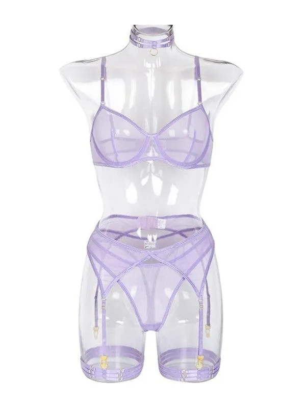 Solid Mesh Ladies Lingerie Set